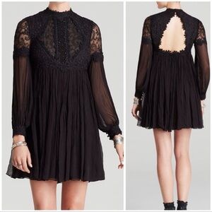 NEW Free People Lou Lou Babydoll Party Mini Dress in Black Rare